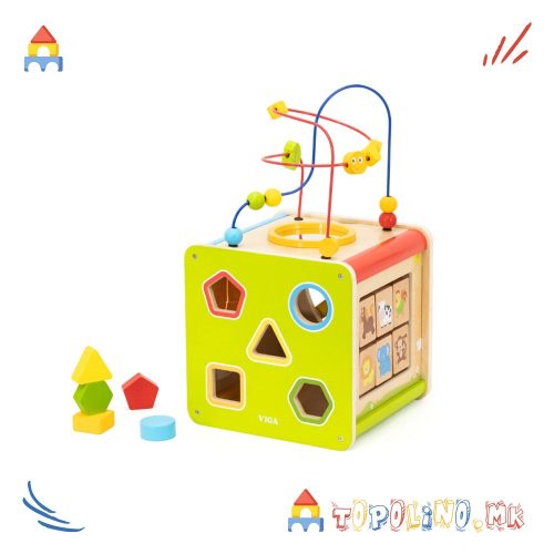 Дрвена Играчка Коцка со Активности 9 во 1 - Viga