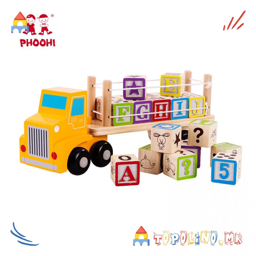 Дрвена Играчка Коцки Камион Со Alphabet - Phoohi