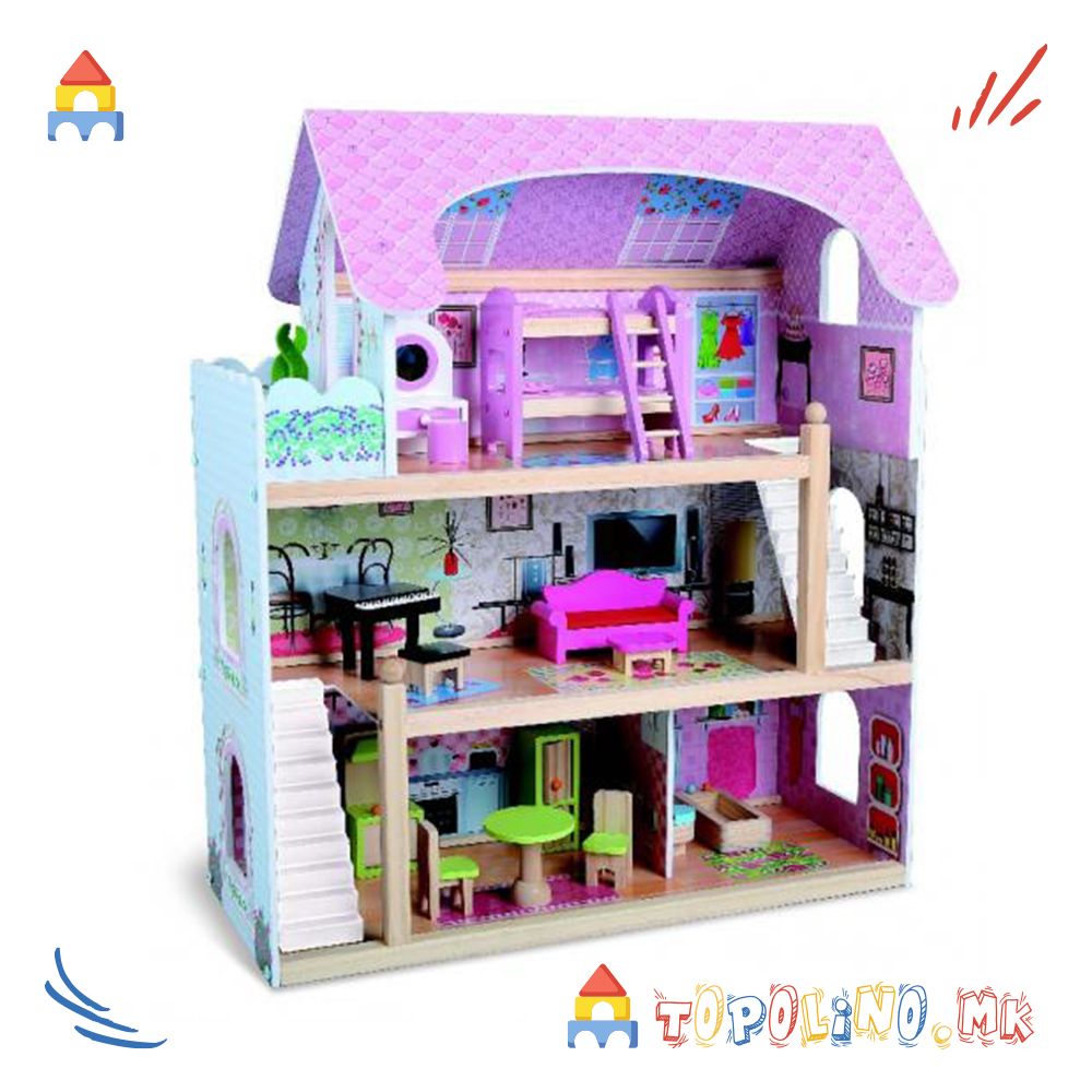 Дрвена куќичка за кукли Мила - Moni Toys