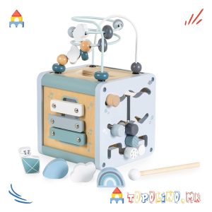 Дрвена Коцка со Активности Blue - Moni Toys